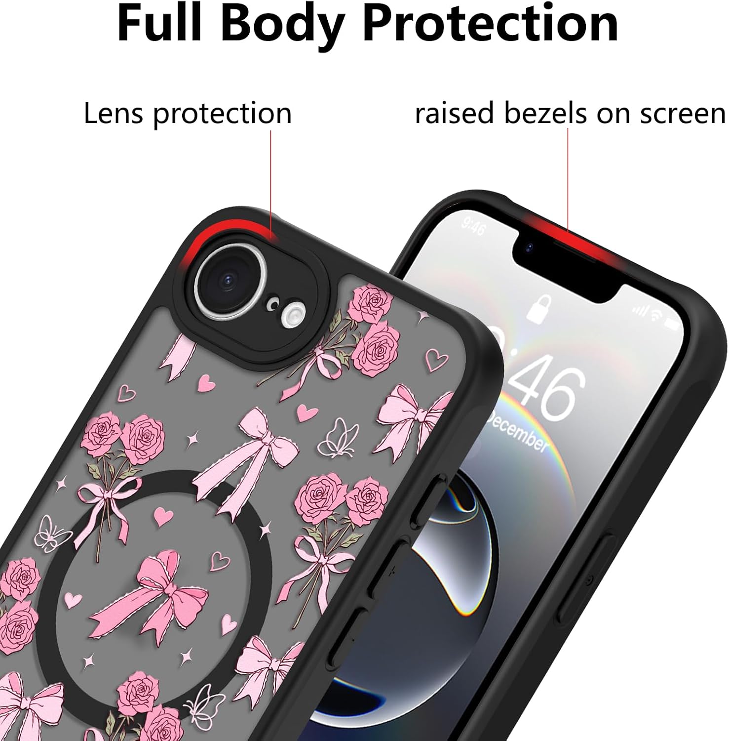KANGHAR Case Compatible with iPhone 16e/17e Bows Bouquet Pattern [Compatible with Magsafe] Cute Flowers Florals Protective Magnetic Case for Girls Women Men