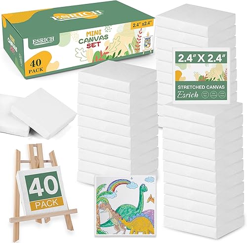 ESRICH Mini lienzos para pintura, lienzo a granel de 40 unidades, 2.4 x 2.4 pulgadas, lienzo cuadrado pequeño de perfil de 25 pulgadas, lienzos en