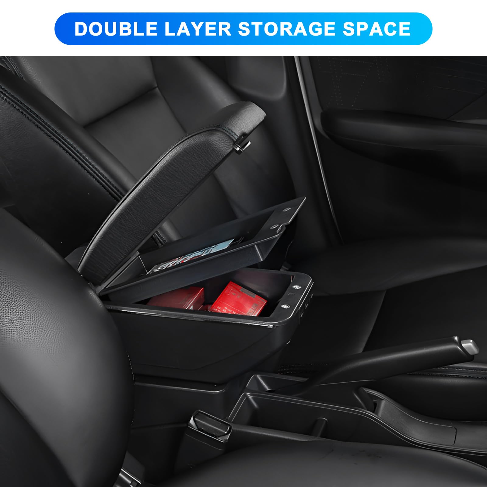 Bracciolo per auto, compatibile con Renault Clio 4 IV 2012-2019, bracciolo centrale, a doppio strato, con 7 porte USB, in pelle nera con linee nere