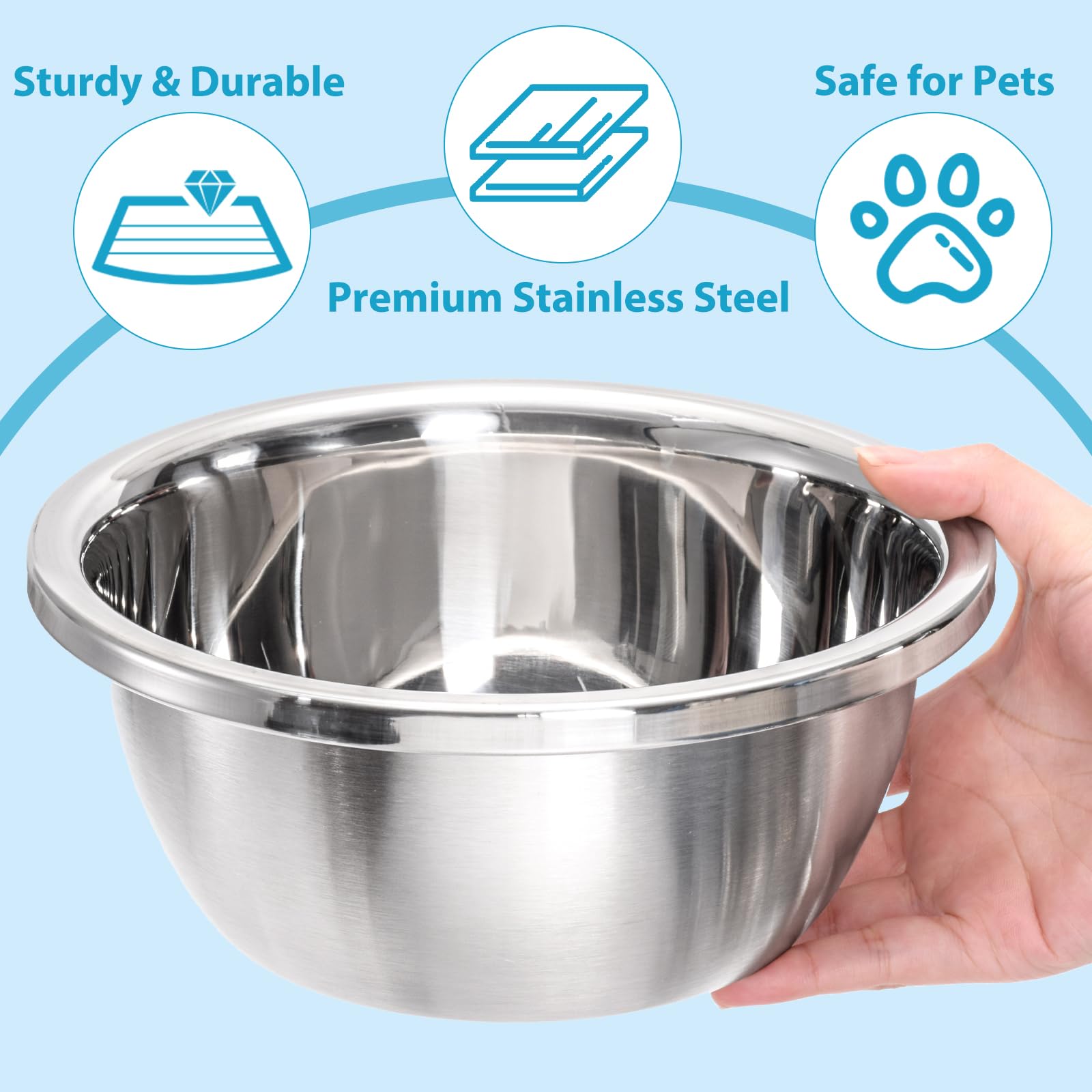 WRINGKIT Paquete de 10 cuencos de acero inoxidable para perros y gatos de 7 tazas, cuenco de metal de 8 pulgadas de diámetro, cuencos de repuesto gruesos duraderos para comida y agua, perros pequeños