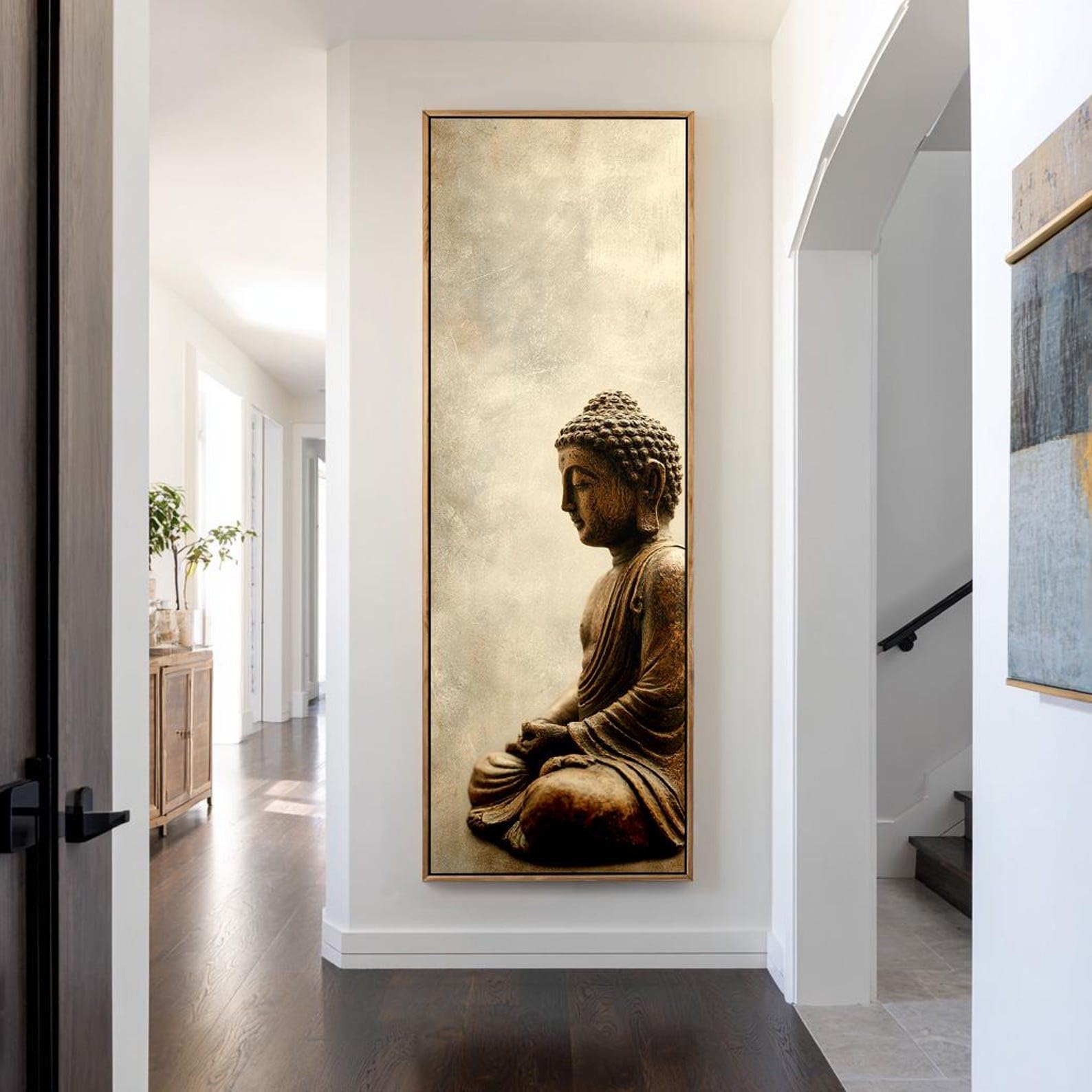XINBAO Cuadro decorativo para estudio de yoga, lienzo alto y estrecho para meditación, decoración zen, pieza decorativa delgada, Buda vertical (70x210cm/sin marco)