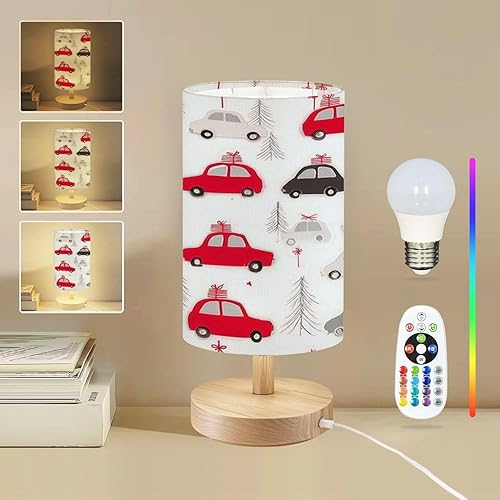 Miniatura 10 de Square Table Lamp for Bedroom Retro Groovy Seamless Vintage Print Style 70s 80s Beside Lamps Desk lamp with Wood Base Nightstand Lamps for Nursery