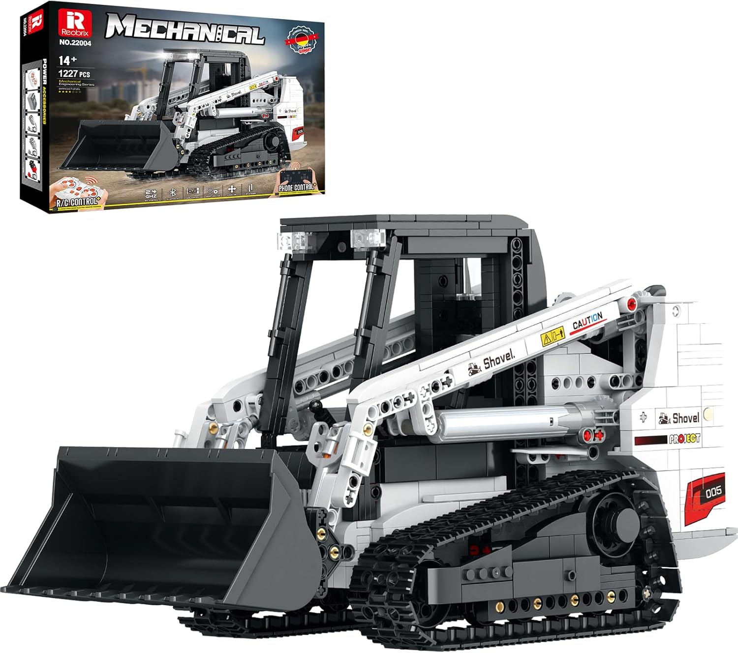 Reobrix Bobcat Skid Steer Loader Building Block Set,APP Remote RC Control Loader Vehicle Construction Toy with 2.4GHz Multi-Player Mode 22004,Vehicles Gift for Kids and Collectors,1227 PCS