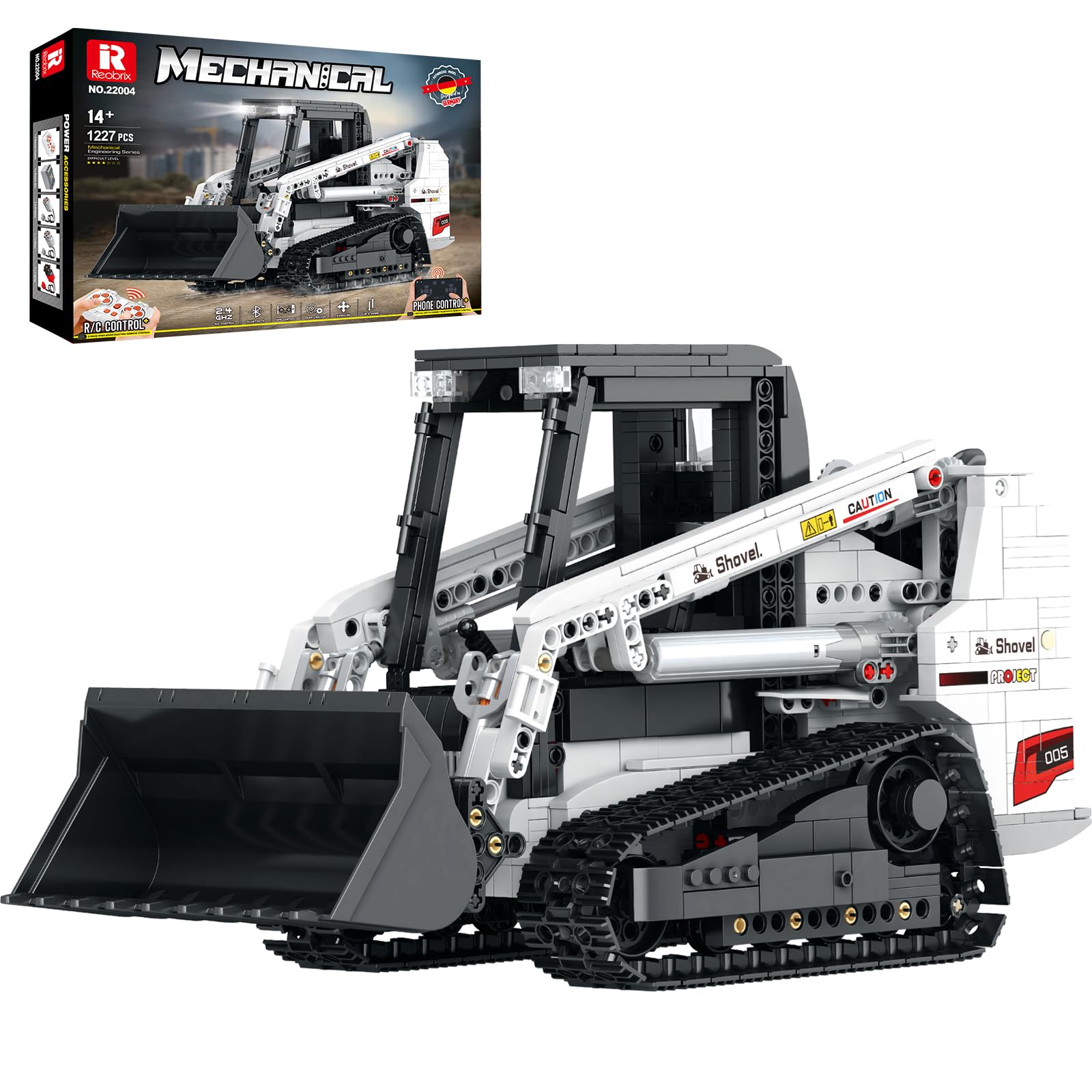 Reobrix Bobcat Lot de 1227 blocs de construction pour chargeur, télécommande télécommandée, jouet de construction de véhicule avec mode multijoueur 2,4 GHz 22004, cadeau pour enfants et
