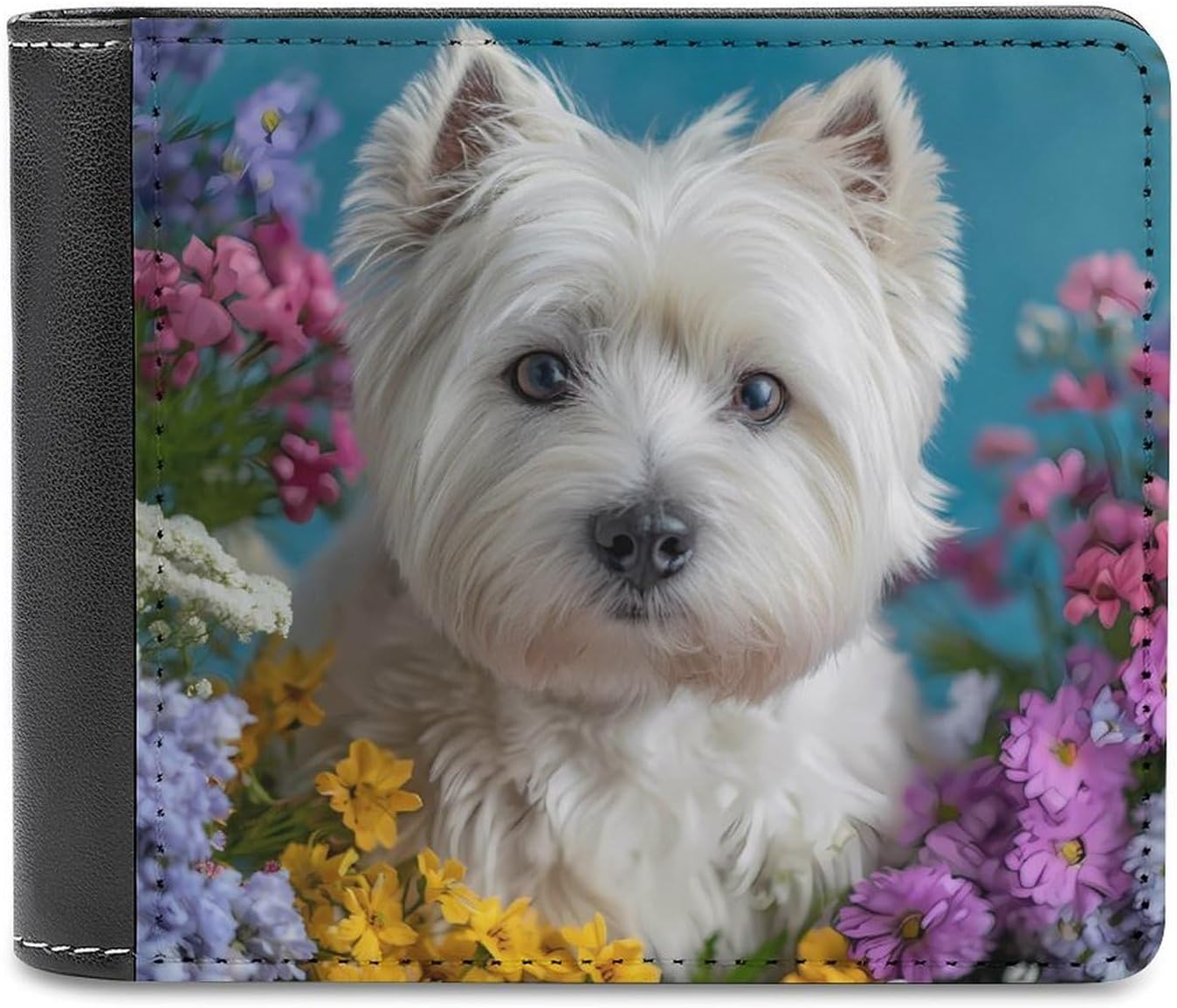 West Highland Terrier in Flowers Novelty Wallet Soft Slim Front Pocket Bifold Purse with ID Credit Card Holder