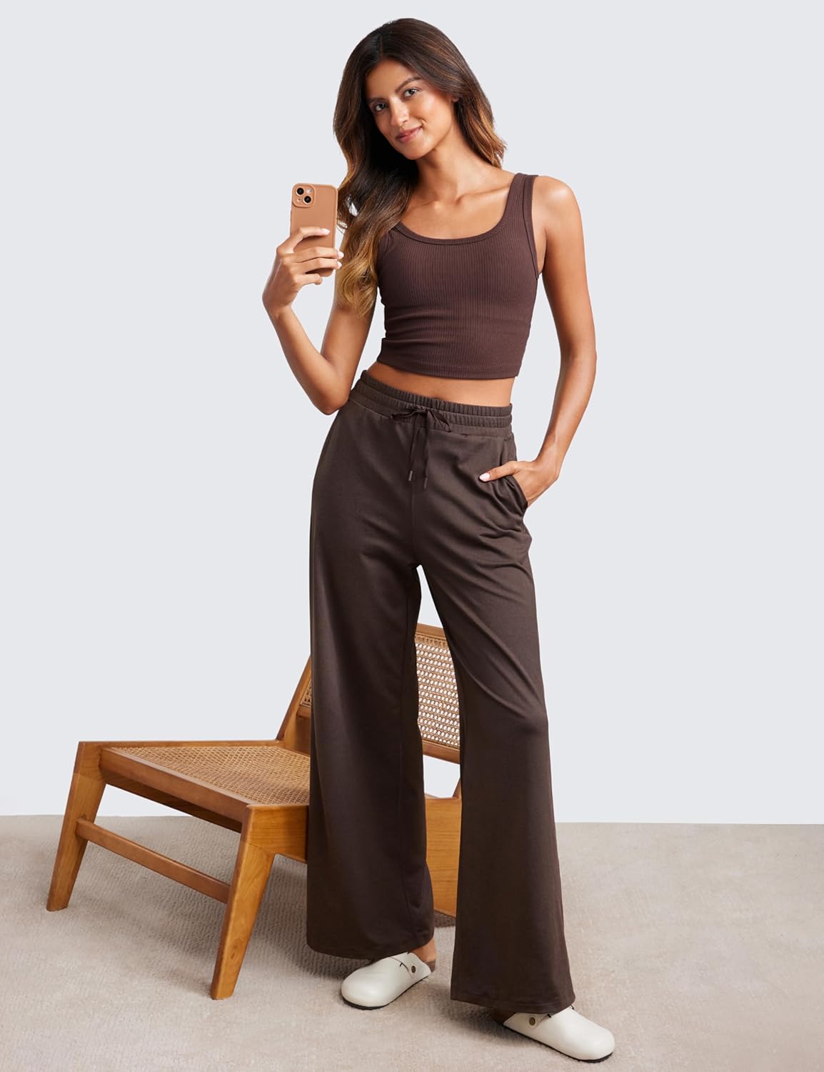 CRZ YOGA Cloud Jersey Wide Leg Sweatpants Women 30" High Waisted Casual Lounge Pajama Travel Pants with Pockets