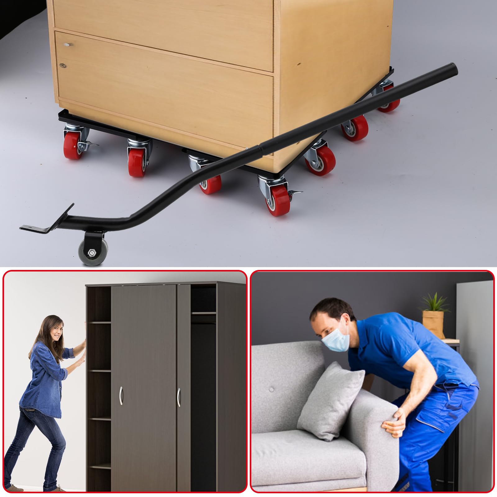 LESOLEIL Sollevatore Mobili Pesanti, Kit Rotelle per Spostare Mobili con 360 Gradi rotelle e freni per Spostare Mobili Pesanti, Frigorifero, Divano, Carico Fino a 800KG