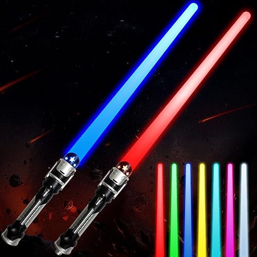 JOINBO 2 sables de luz para niños, juguetes de sables de luz de 7 colores con sonido FX (sensible al movimiento), juego de espadas de luz