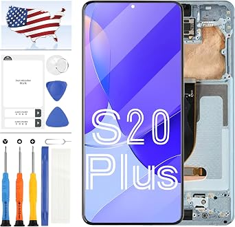 for Samsung Galaxy S20 Plus Screen Replacement S20+ LCD Original S20 Plus 5G LCD Screen Kit SM-G985 SM-G985F SM-G985F/DS Display Touch Glass Digitizer Assembly Repair Parts with Frame Blue