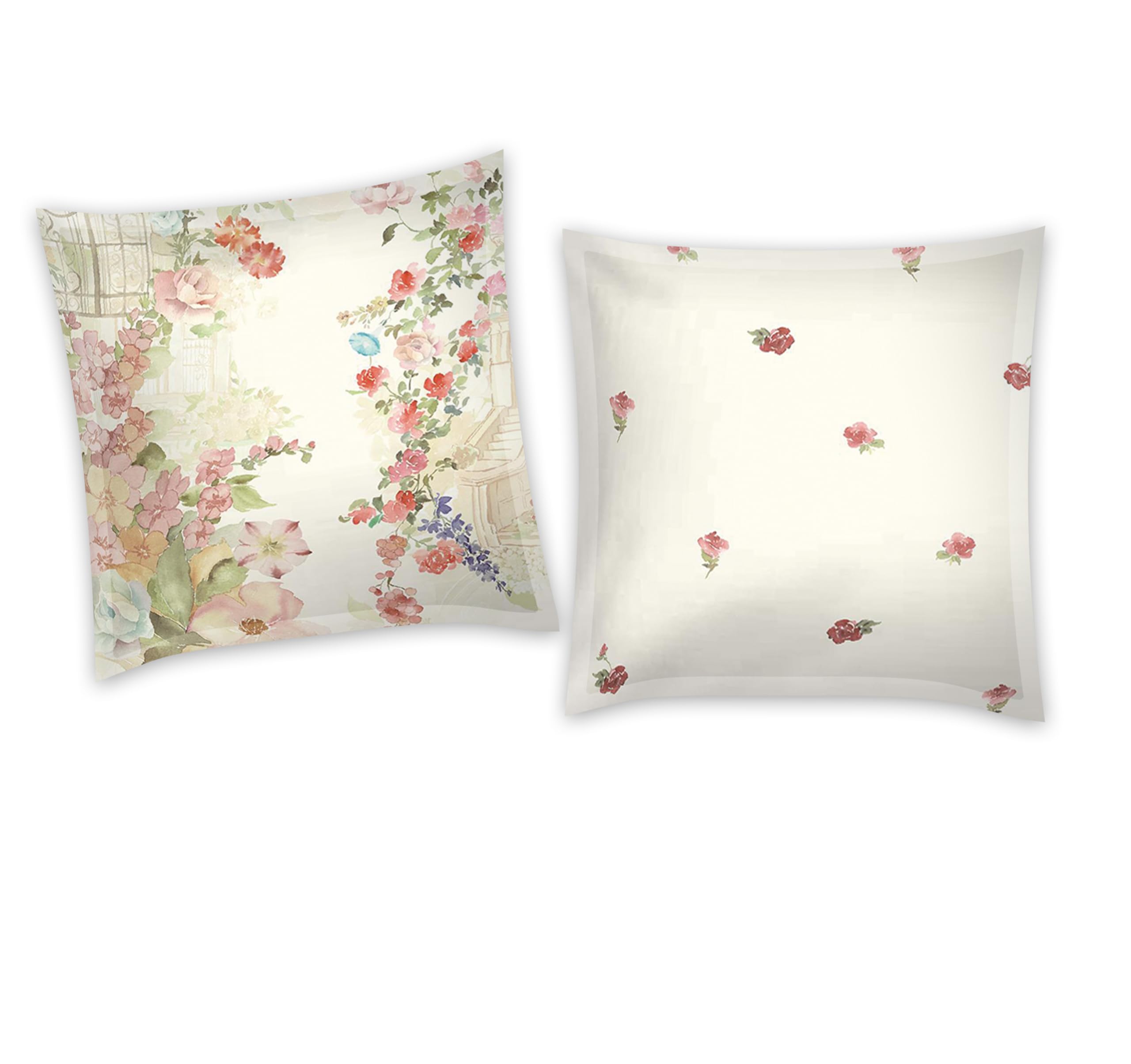 Fanny & Céline Housse de Couette 240x220 cm 100% Coton Percale 80 Fils Réversible | Parure de Lit Fleurie Vintage | 2 Taies d’Oreiller 65x65 cm avec Volant | Douce et Respirante FC-2517
