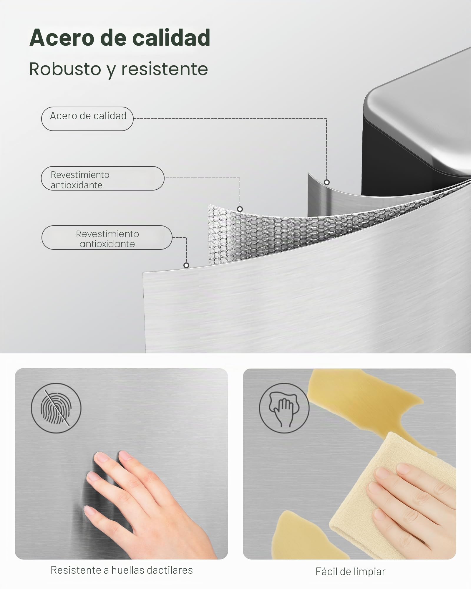 Hzuaneri Cubo Basura 20L, Basura Cocina con Pedal, Acero Inoxidable, Barril Interior Separado, 15 Bolsas, Plata SW12099B