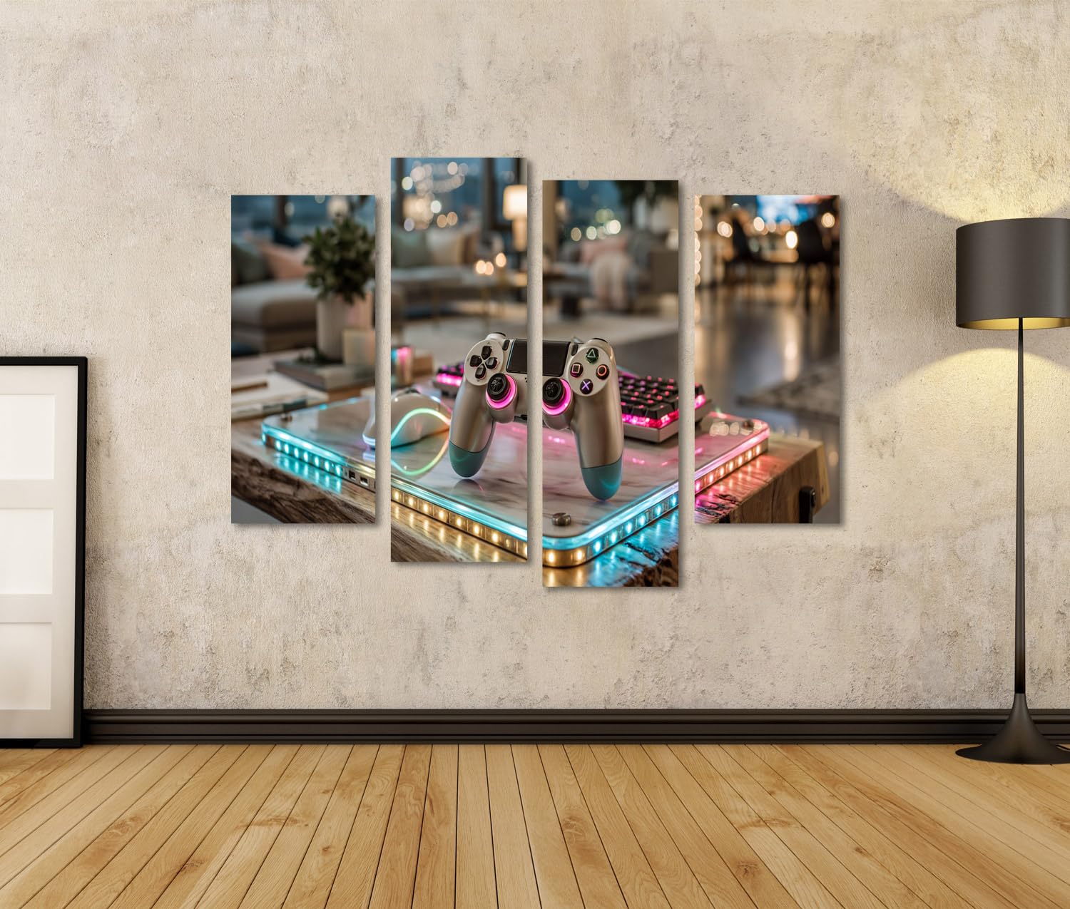 islandburner Tableau sur toile - Manette de jeu futuriste - Impression d'art de bureau - Parfait pour les joueurs - 4 pièces