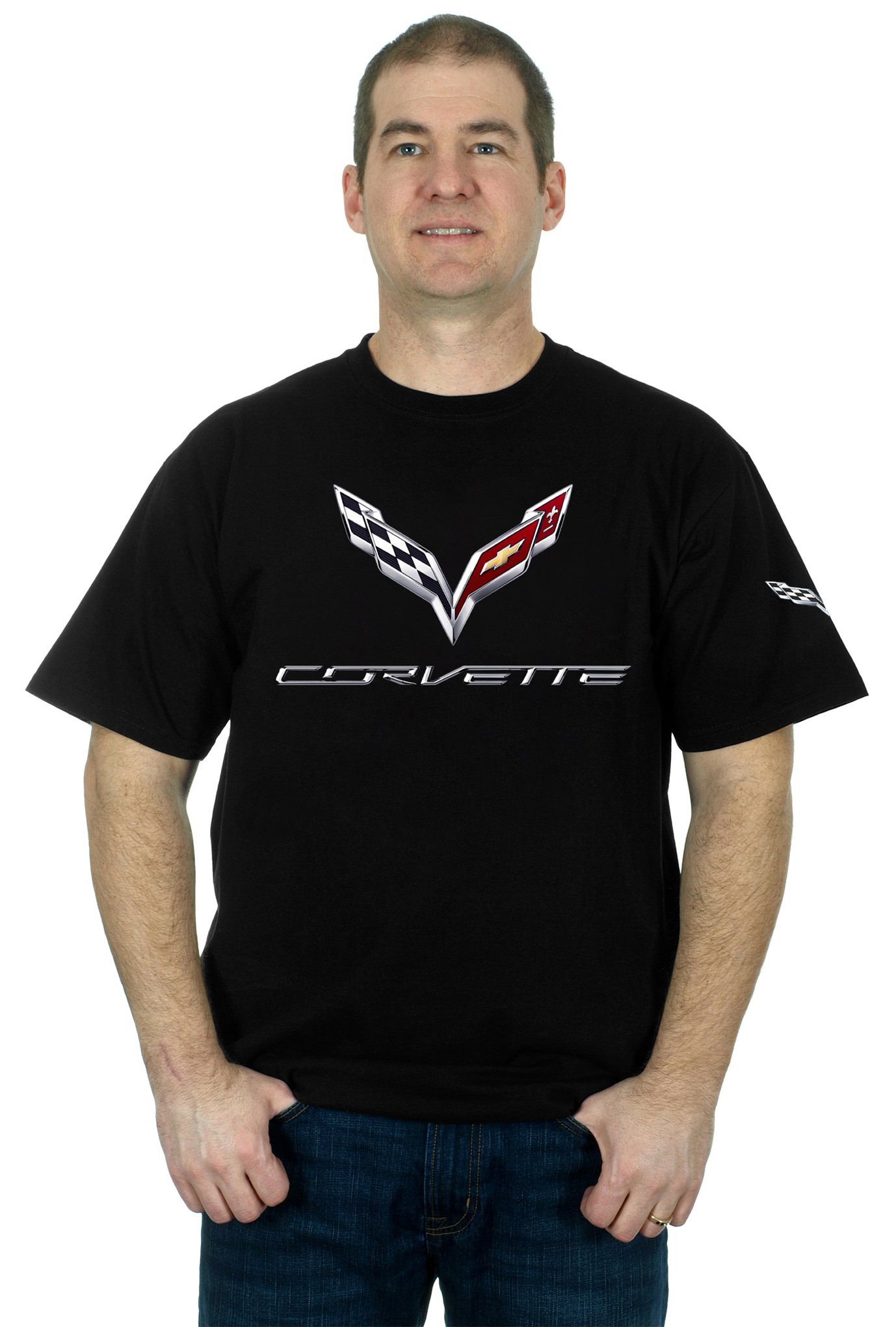 TAILAD Chevrolet Corvette C7 Emblem Men's Short Sleeve Black T-Shirt