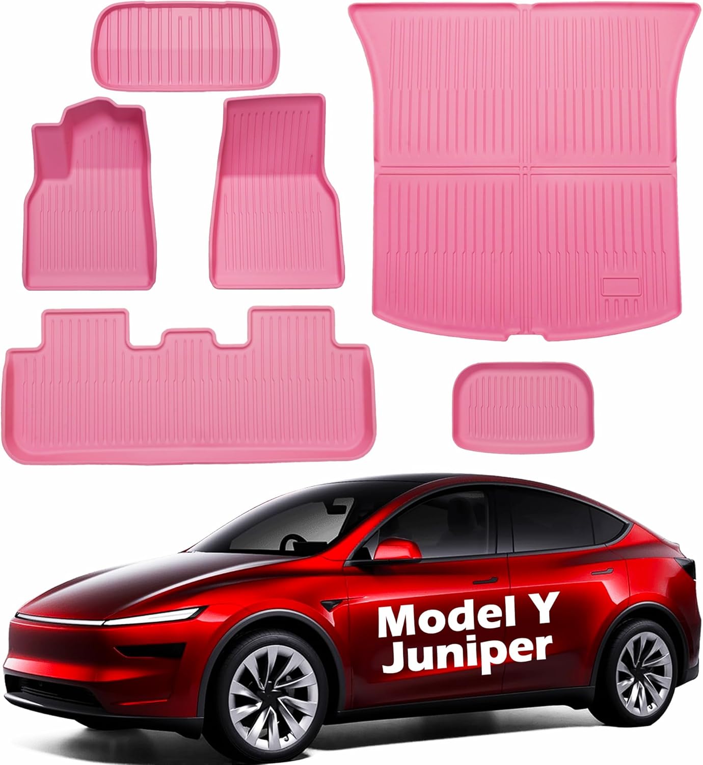 2026 Model Y Juniper Floor Mats All Weather Carpet Cargo Liners New Tesla Y 2025 Anti Slip Cover Waterproof Trunk Matt Girly Barbie Pink Car Accessories Odorless Rubber Protector Pad Set