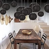 Vista 6 de 30 linternas de papel negras decorativas, linternas chinas redondas, varios tamaños para decoración del hogar, fiestas y bodas, cumpleaños