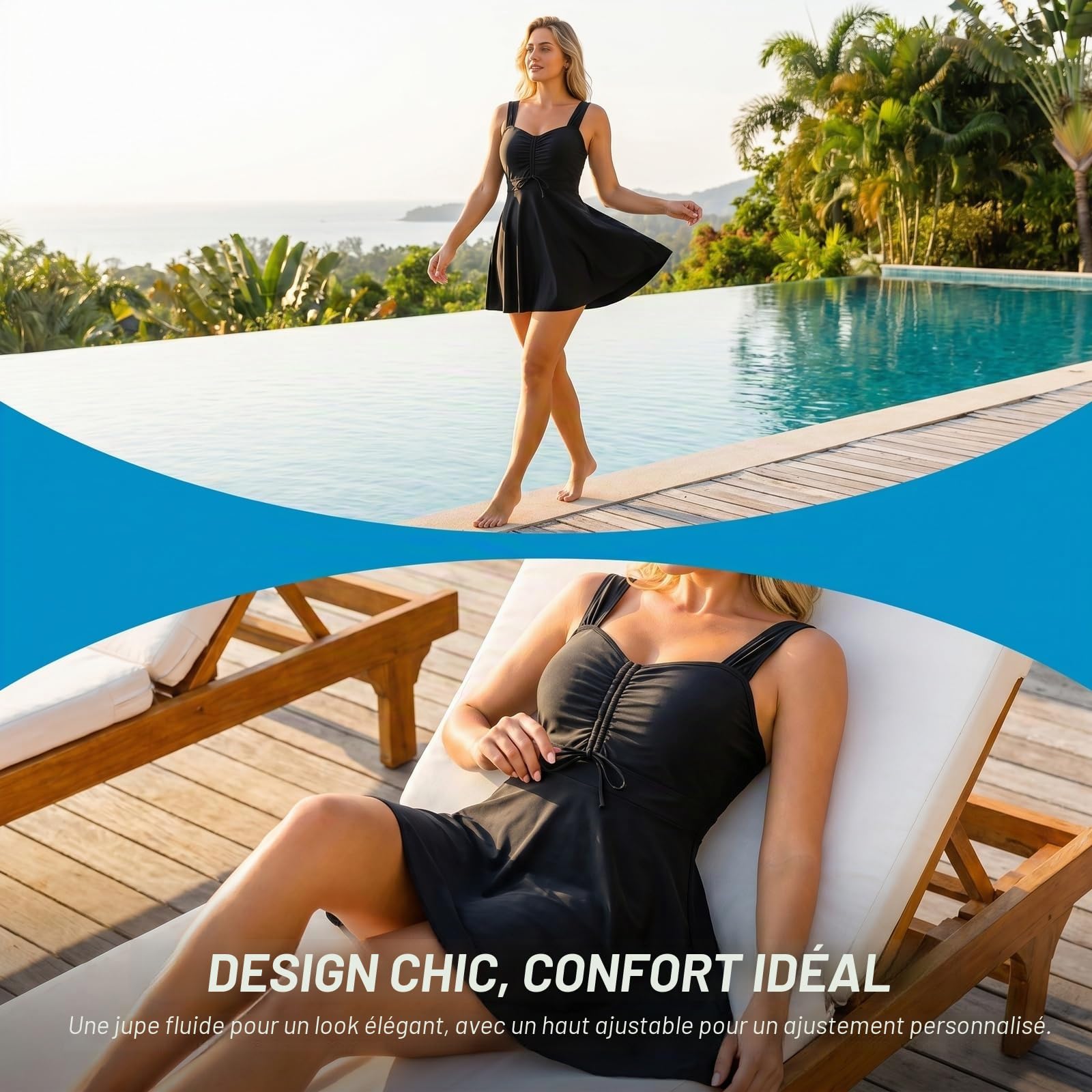Maillot de Bain Deux Pièce Femme, Tankini Réglable avec Boyshort, Swimsuit Rembourré Push-Up, Maillots de Bain Sexy pour Femme
