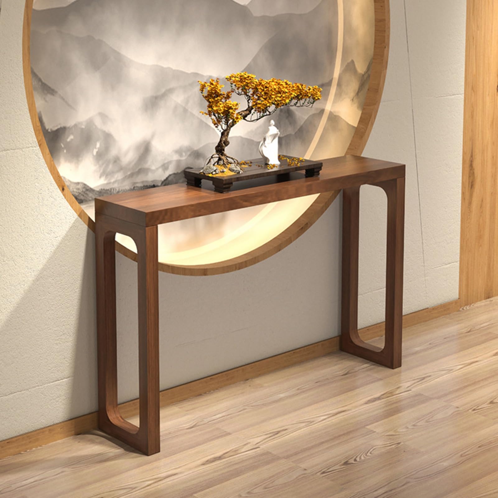 HARELA Solid Wood Console Table, Rustic Entryway Table, Farmhouse Feel Console Table for Entryway, for Hallway, Foyer, Entrance, Living Room, Small & Narrow(Walnut,150cm/59in)