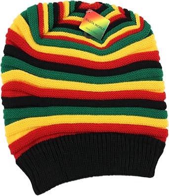 RW mens Classic Rasta Slinky Beanie, Black/Rasta, One Size
