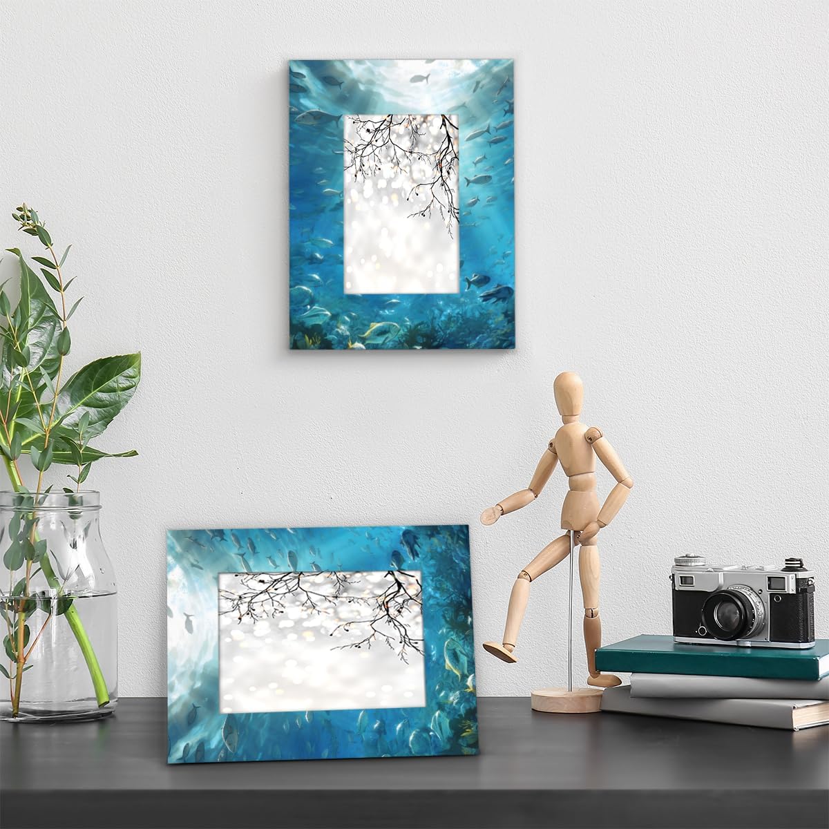 Oceans and Seas Seabed 5x7 Picture Frame Underwater World Photo Frame 5 by 7,Horizontal & Vertical Display 5x7 or 4x6 Pictures For Desktop Wall Collage Decor