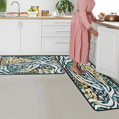 Miniatura 7 de Tapete de cocina con patrones de textura de arte abstracto 2 piezas tapetes acolchados antifatiga para suelo de cocina de 47 x 17 pulgadas29 x 17