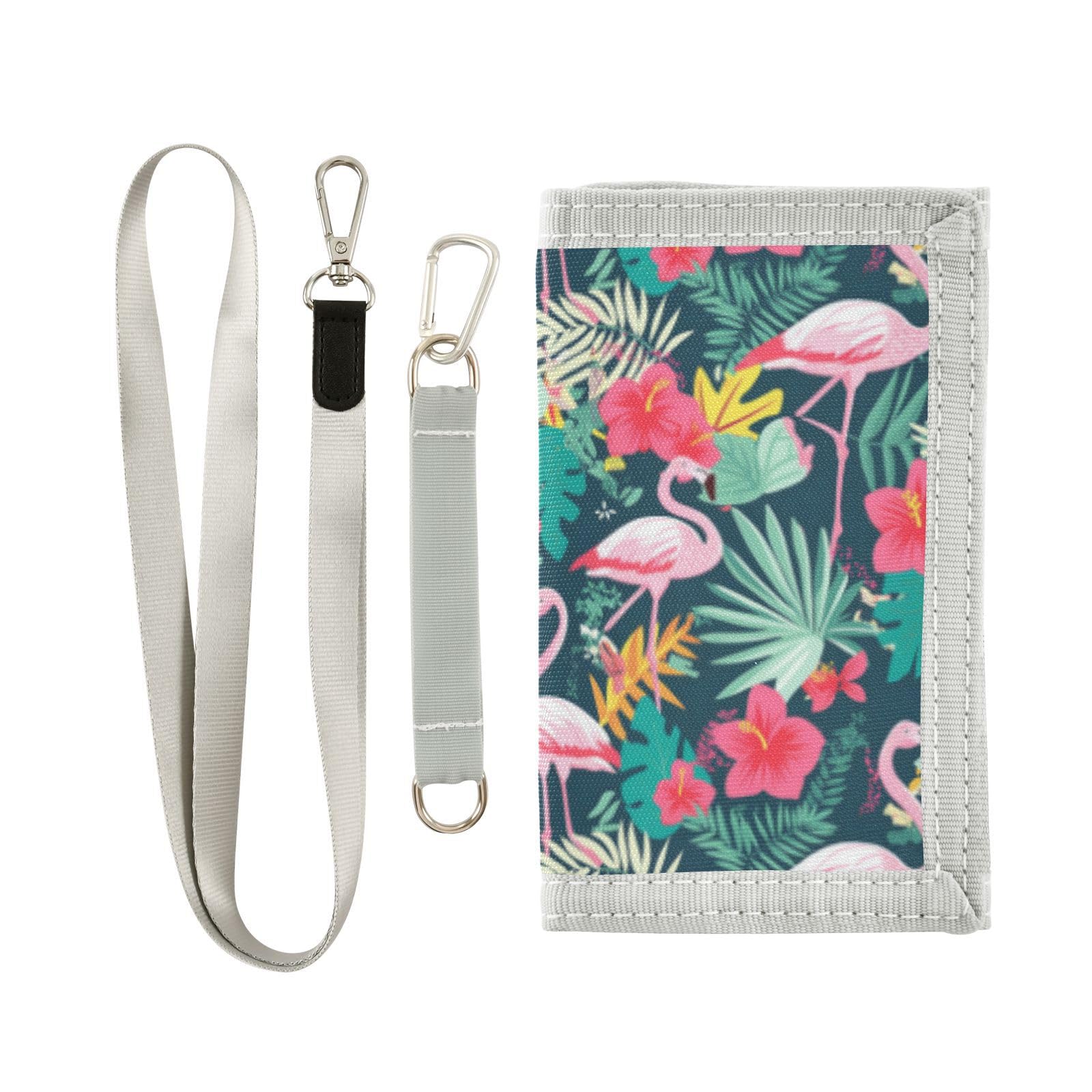 Wusikd Pink Flamingos Colorful Kids Wallet for Boys Girls Red Flowers Toddler Trifold Wallet Novelty Wallet for Teens Women Men