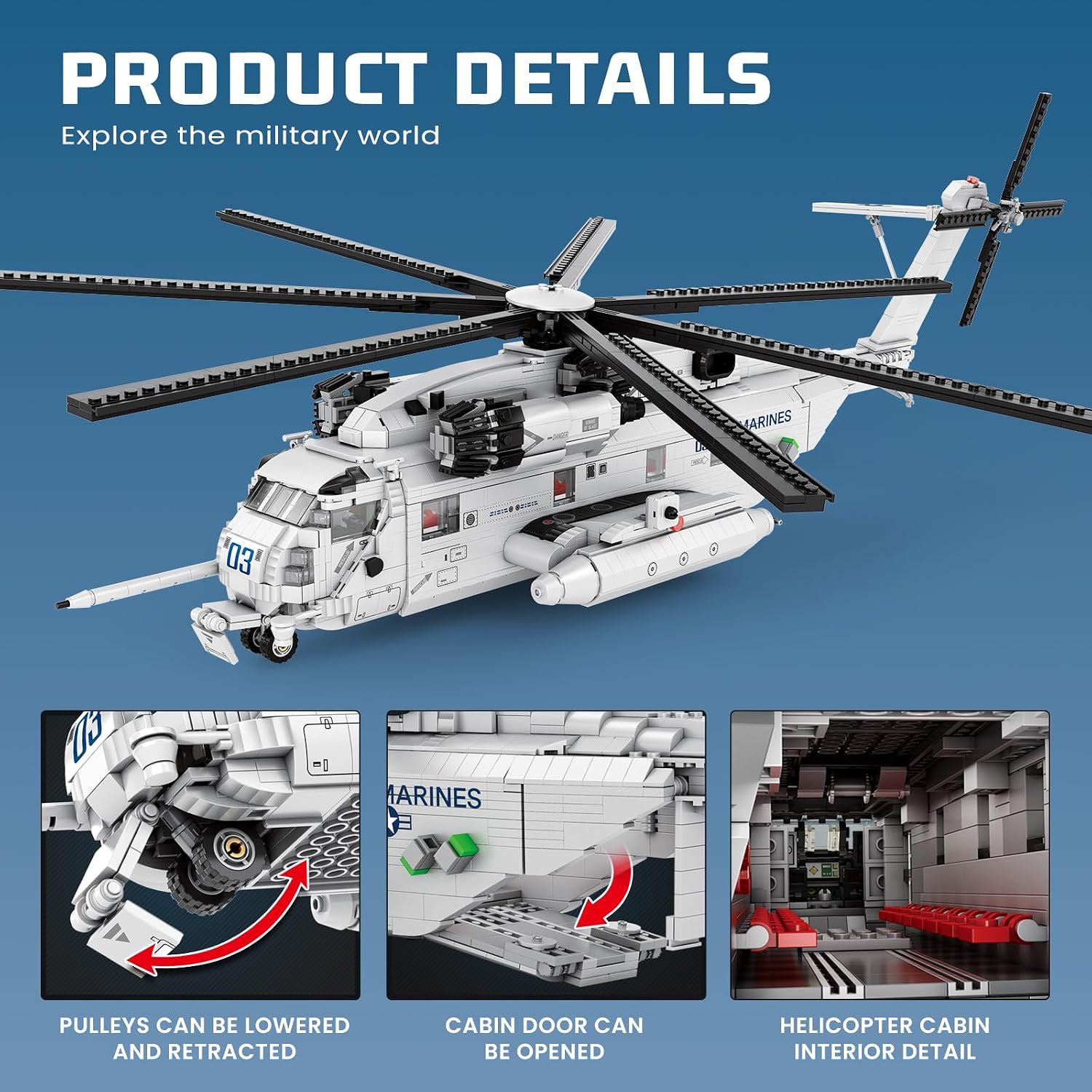 Reobrix Helicopter Building Set for Adults, CH-53 Transport Helicopter Model Kit 33037, Military Airplane Toy, Collectible Aircraft Model for Home Office Decor, Ideal Gift for Adults and Military Fans