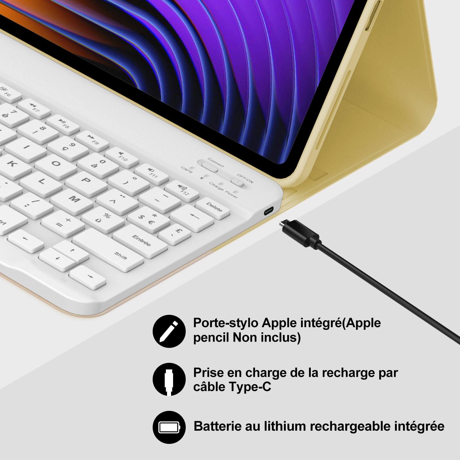 JADEMALL Clavier pour Xiaomi Pad 7/7 Pro/Xiaomi Pad 8/8 Pro 11.2" 2025, AZERTY Français Clavier Bluetooth avec Fente pour Stylo, Jaune