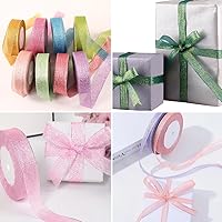 Vista 3 de Cinta negra y plateada con purpurina de 1 pulgada x 25 yardas, cintas de tela metálica brillante, cinta negra brillante para envolver regalos