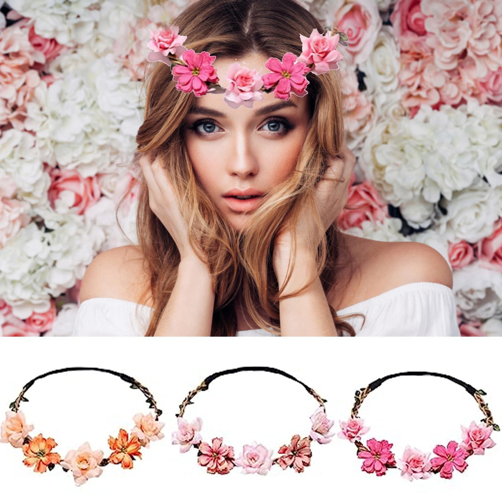 Corona Floreale Vividsun Con Fiori Di Camelia Rosa, Fascia Regolabile Per Capelli, Copricapo Da Sposa E Accessorio Per Festa