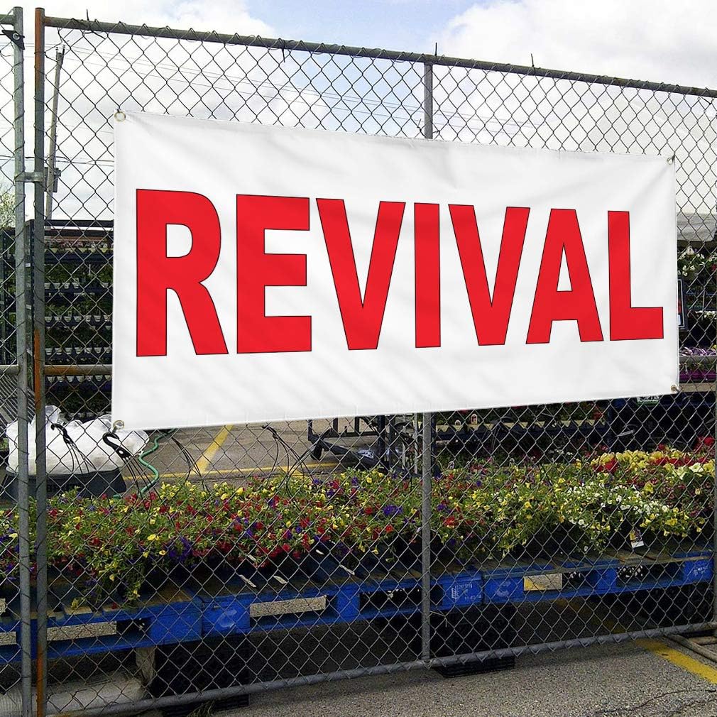 Vinyl Banner Multiple Sizes Revival Red Health Care Outdoor Weatherproof Industrial Yard Signs 4 Grommets 16x40Inches