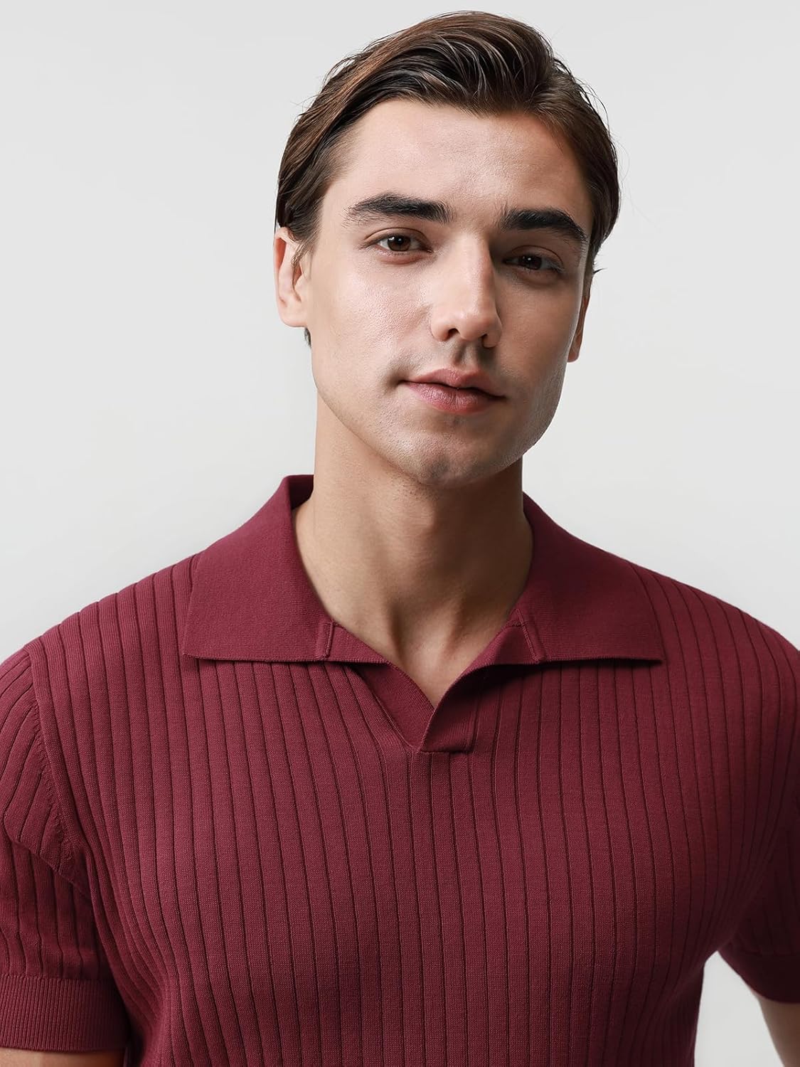 Pure BCI Cotton Short Sleeve Polo Shirts for Men Johnny Collar Sweater High Twist Ribbed Knit Buttonless Top - Image 5