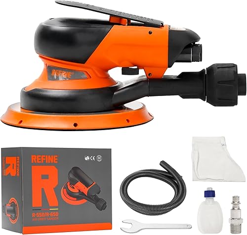 REFINE Lijadora orbital aleatoria de aire de 6 pulgadas, lijadoras neumáticas de palma para moler metal, piedra, madera, plástico y trabajo de