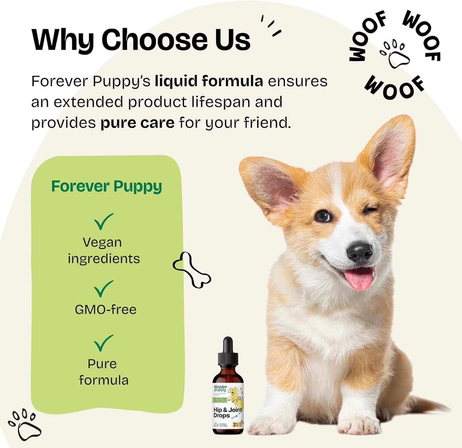 Forever Puppy Hip and Joint Drops for Dogs - Joint Mobility Support Tincture for Dogs w/Turmeric Root, Devil's Claw & Sarsaparilla - Liquid Food Supplements for All Breeds & Sizes - 2 oz