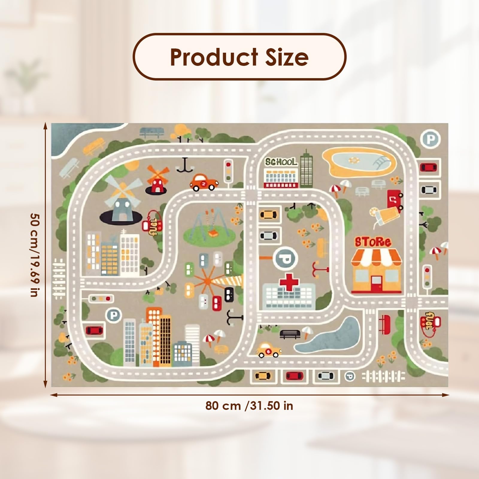 Nodrex Car Play Mat for Children 50x80cm 20x31in Soft Car Rug for Kids Crystal Velvet Kids Rug with Non Slip Backing - Image 3