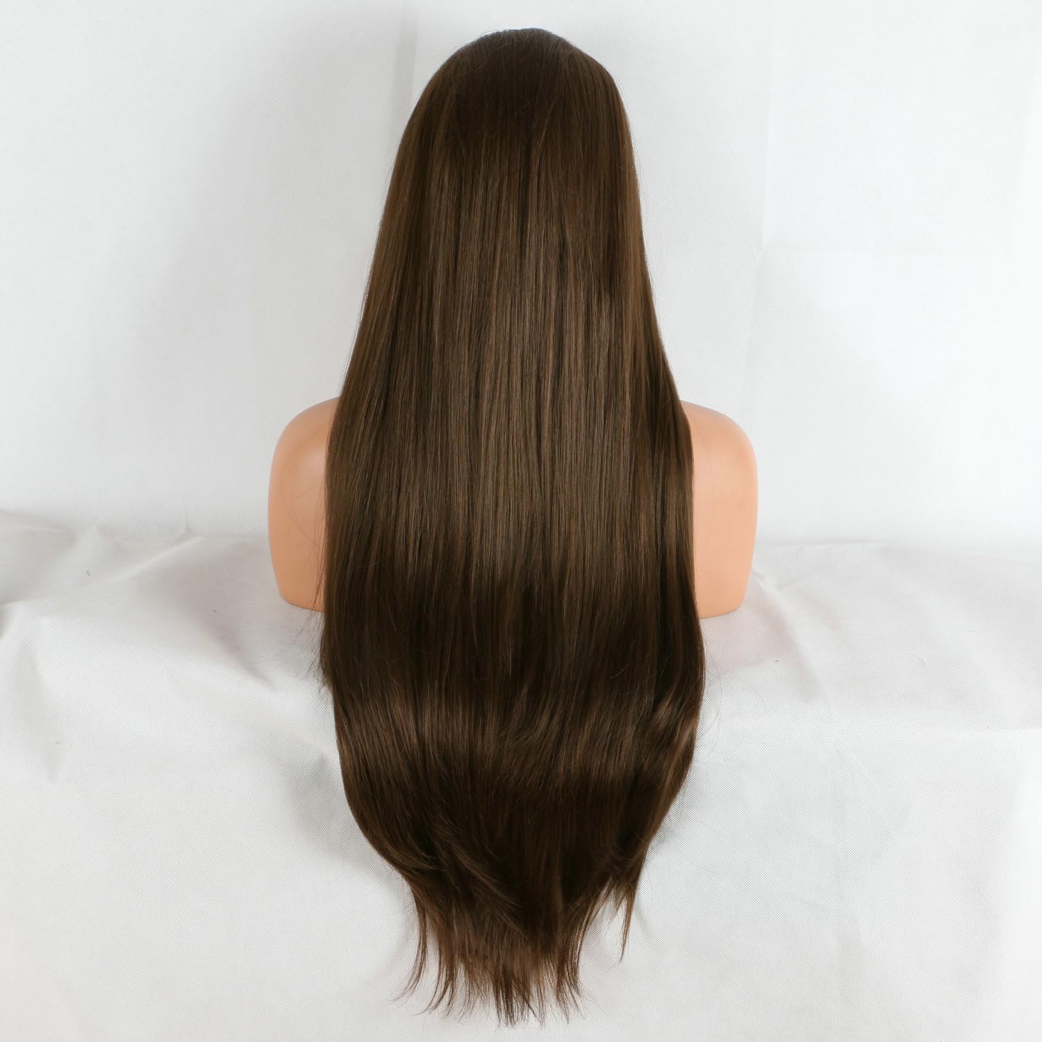 Kalisa Brown Lace Front Wig for Women High Density Long Silky Straight Dark Brown Natural Color Glueless Wig Heat Resistant Fiber Synthetic Pre Plucked Wigs for Daily Use Cosplay 24inch