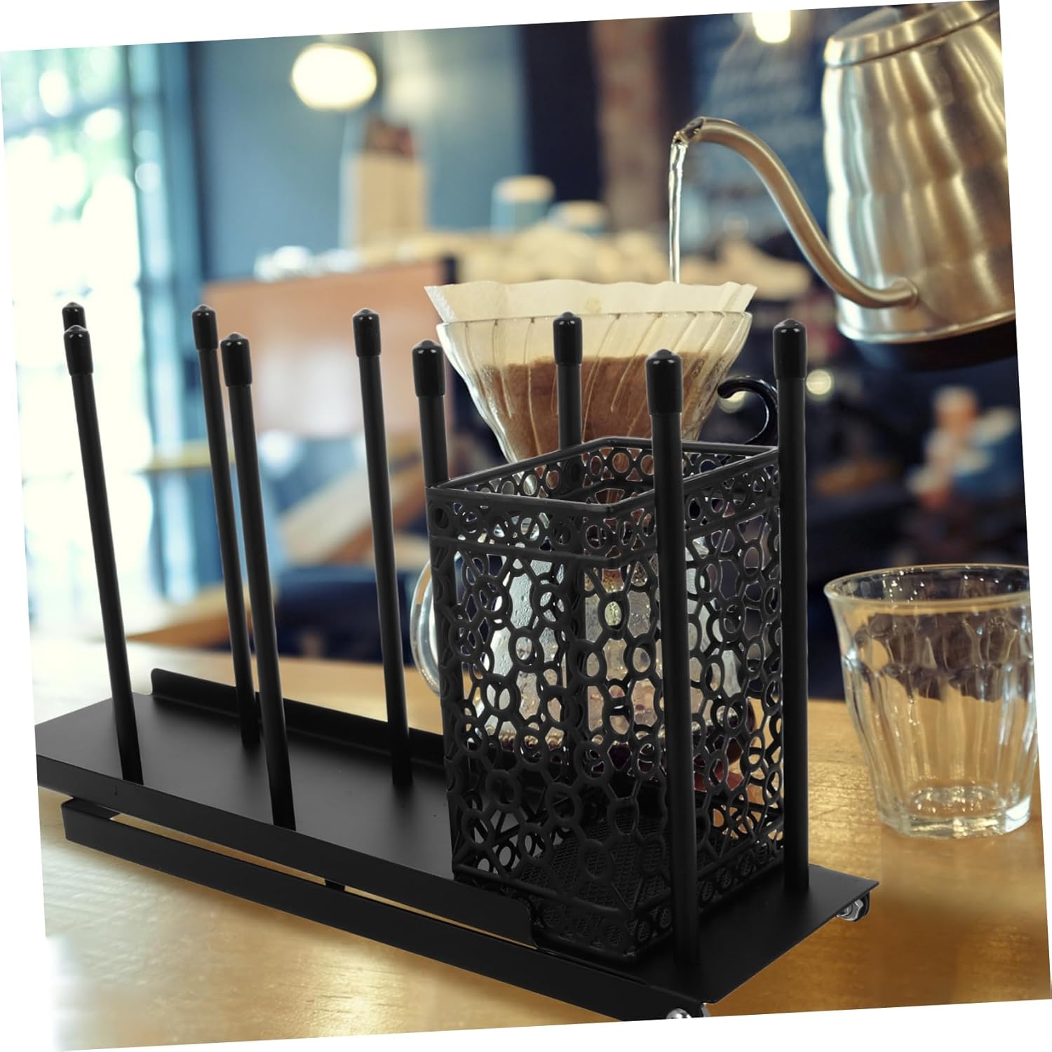 Coffee Cup Lid Dispenser with Compartments Efficient Organizer for Disposable Cups Accessories for Home Kitchen Coffee Bar Countertop