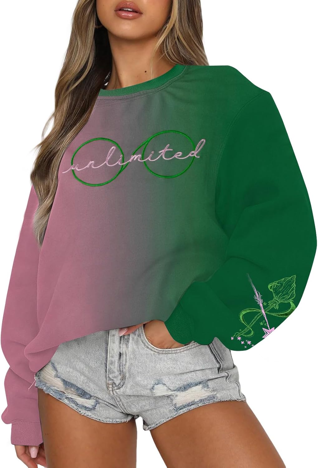 Pink Goes Good With Green Embroidery Sweatshirts Woman Musical Movie Shirts Casual Long Sleeve Pullover Tops - Image 7