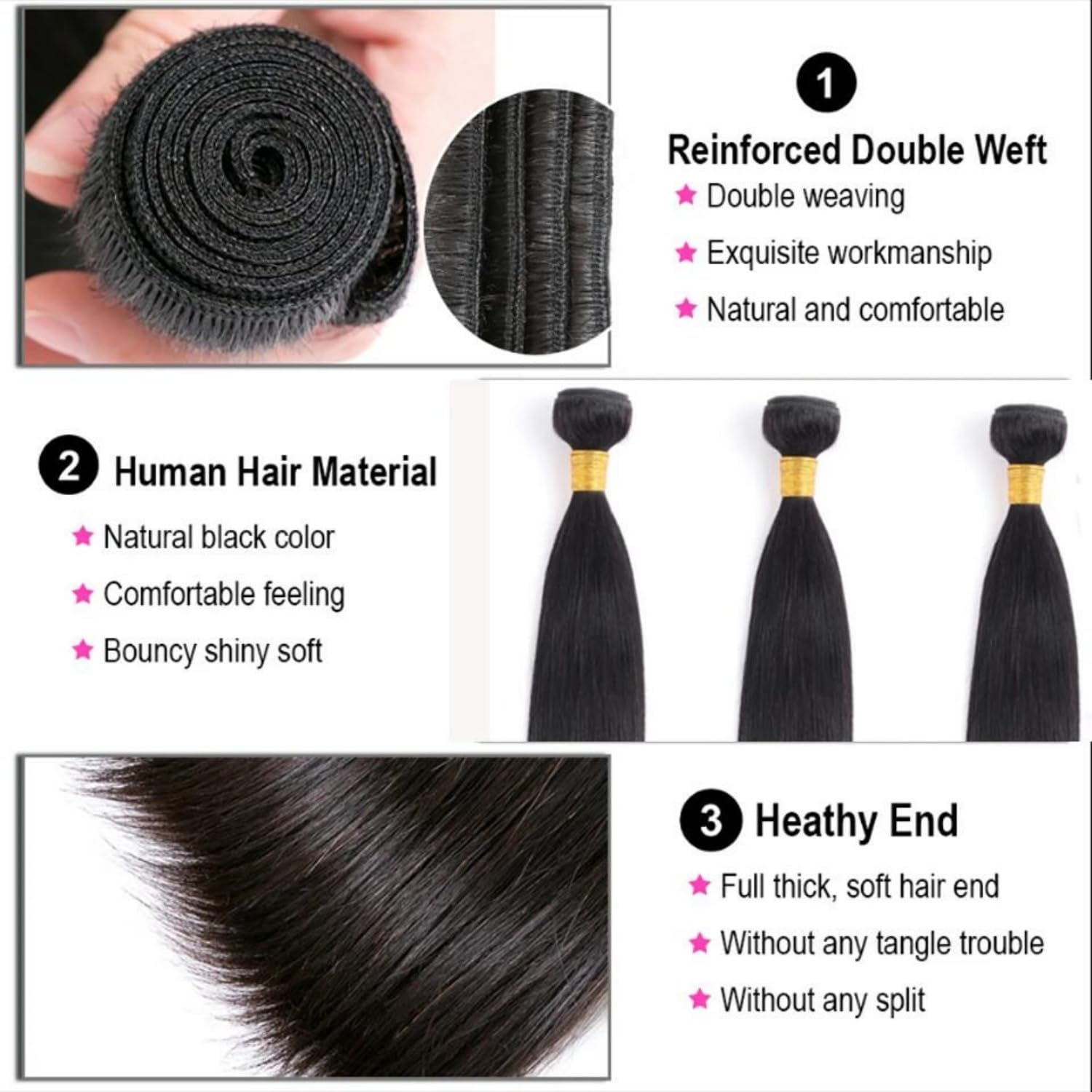 Straight 3 Bundles Human Hair 300g/Pack 26 28 30 Inch 12A Unprocessed Black Soft Double Weft Quick Wave Extensions for Women