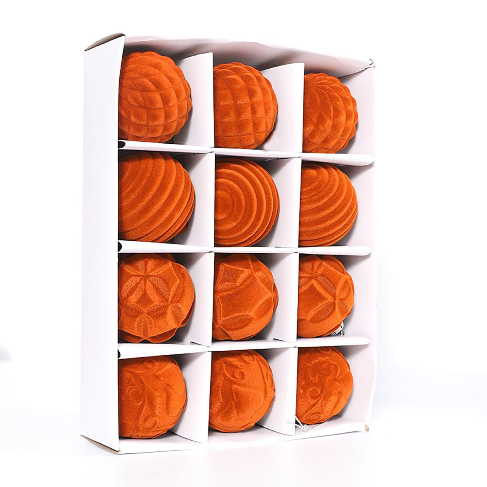 Boules de Noël en velours orange de 6 cm pour fête et mariage