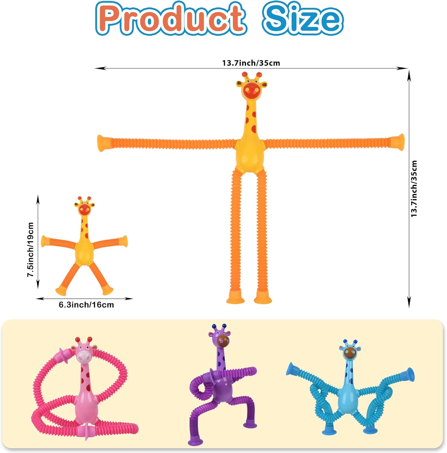 Pop Tubes Fidget Toys, 4-Pack Telescopic Suction Cup Toy for Kids Toddlers, Animal Autism Sensory Toy for Boys Girls, Funny Stocking Stuffers for Christmas Birthday Gift (Giraffe)