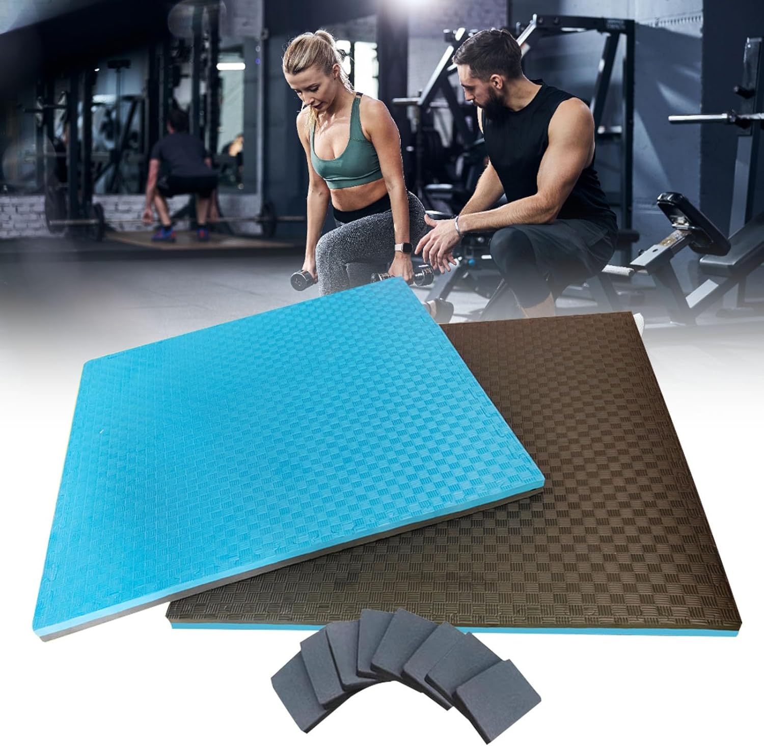 EVA Treadmill Mat Non-Slip Exercise Equipment Mat AntiVibration Fitness Mat for Home Gym 2.5cm Thick Floor Protector Mat, 3 Colors(Blue Black)