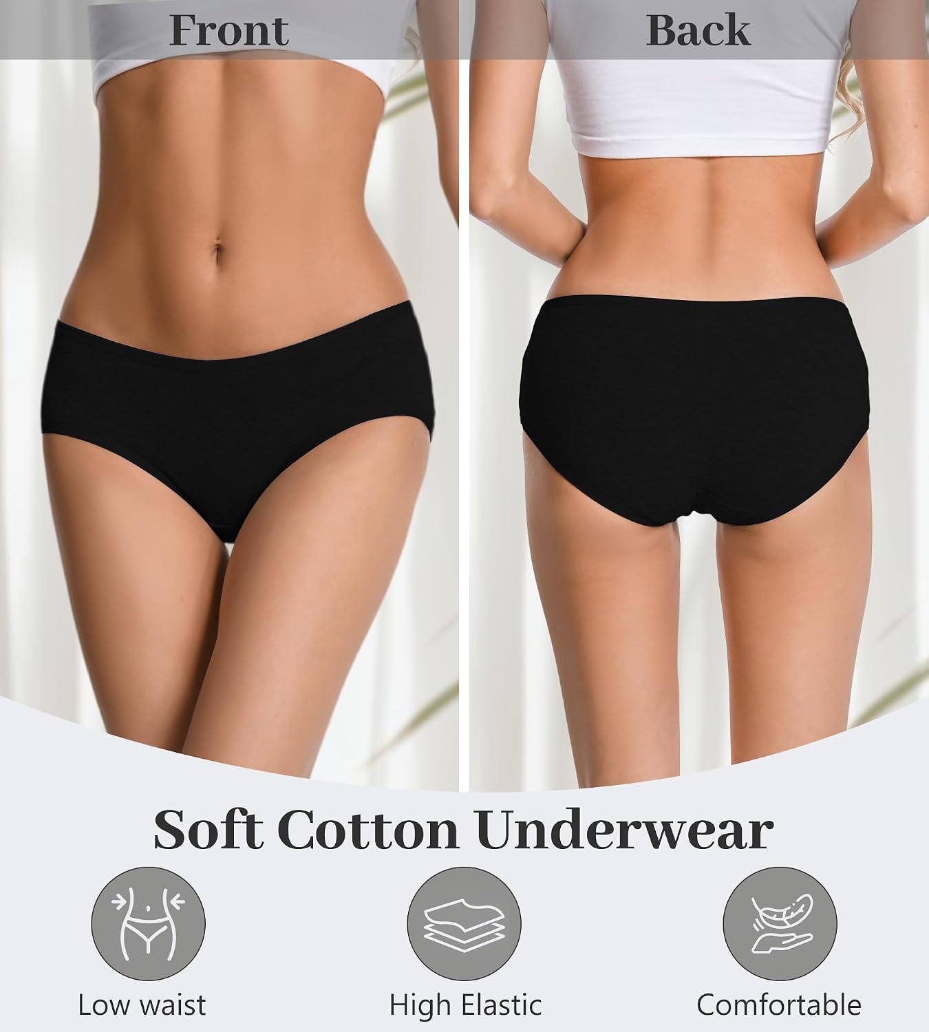 Cotton Underwear Womens Full Coverage Hipster Panties Soft Low Rise Breathable Ladies Briefs Multipack
