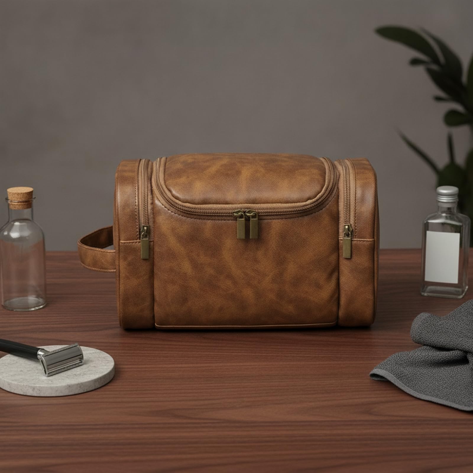 Herren-Kulturbeutel aus PU mehrere Fächer dreilagige Reisewaschtasche praktisch Reise-Kulturbeutel mit Doppelreißverschluss für, Fitnessstudio, Gelb-