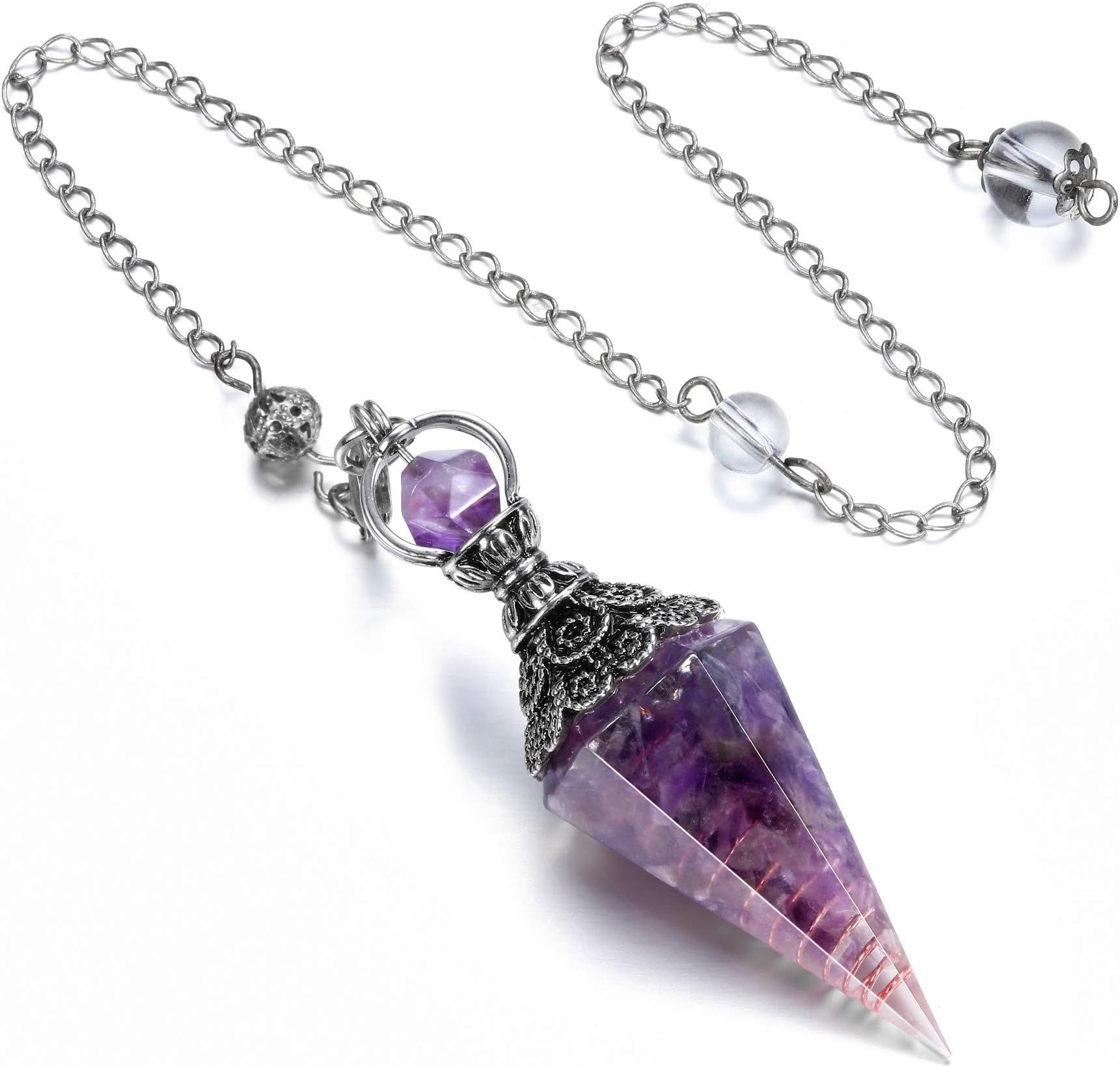 CrystalTears Amethyst Crystal Pendulum Hexagonal Reiki Healing Crystal Points Gemstone Dowsing Pendulum for Divination Scrying Wicca Crystal Therapy