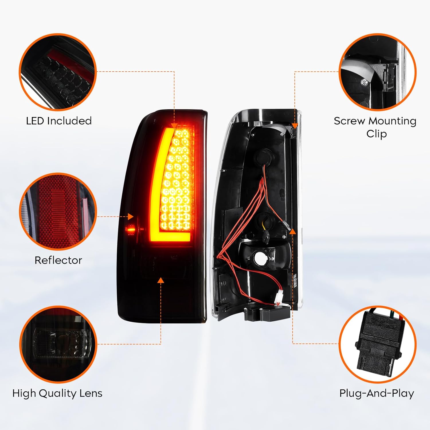 Tail Light + 3rd Brake Cargo Lamp for Chevy Silverado 1500 2500 99-02, 1500HD 2500HD 01-02, GMC Sierra 1500 2500 99-03, Sierra 1500HD 2500HD 01-03, Third High Mount Stop Light Rear LED Taillight