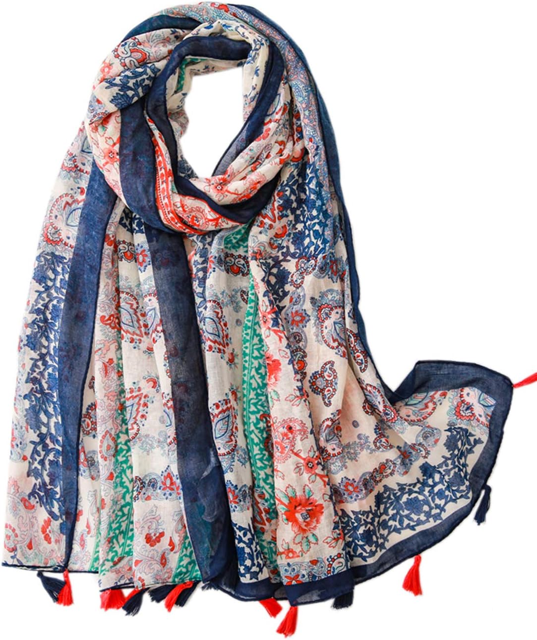 GUZOSJO Women's Boho Bohemian Soft Blanket Oversized Fringed Scarf Wraps Shawl Sheer Gift