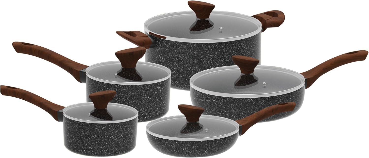 Induction Hob Pots and Pans Cookware Set 10 Piece, Pressed Aluminium