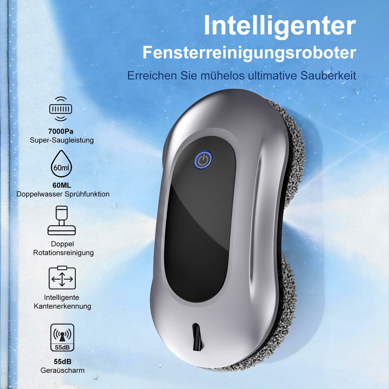 Fensterputzroboter, 6000Pa, Doppel‑Sprühfunktion, für Fenster, Glastüren
