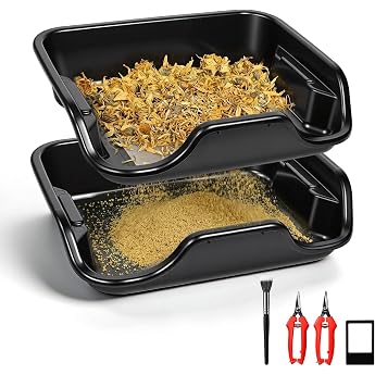 Trim Bin Set mit 150 Mikron Pollensieb Ergonomische Trim Tray & Trimmschale mit 2 Scheren Lupe & B rste Trimming Tray f r Pollen and Herbs 50x39x118cm