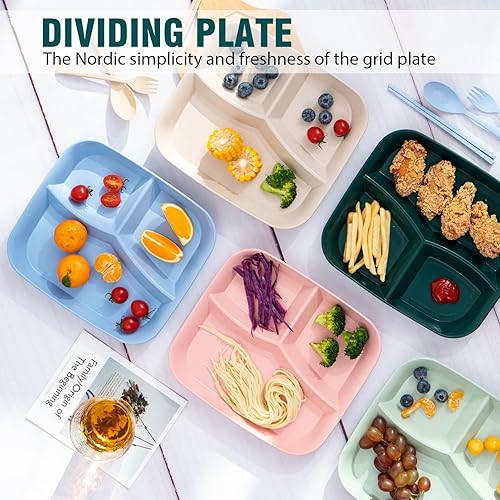 Miniatura 4 de DYB DONGYONGBAO Platos divididos irrompibles de 10 pulgadas, 5 piezas, platos reutilizables de paja de trigo para niños, aptos para microondas y